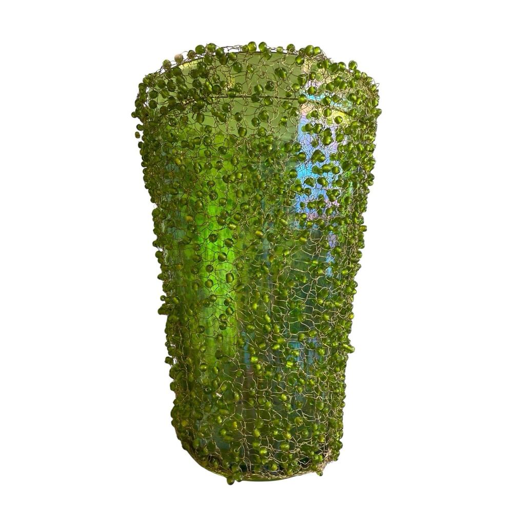 Global Views Green Beaded Wire Glass Vase 9” Decor India